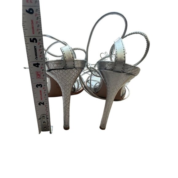 SCHUTZ Silver Leather Laceup Sandals Heels Size 7.5 - Picture 5 of 7